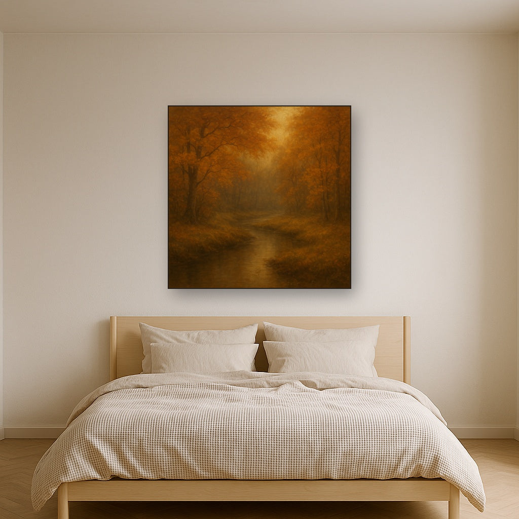 Secluded Woodland Brook in Autumn Glow No. 6 Oil Painting - View 3
