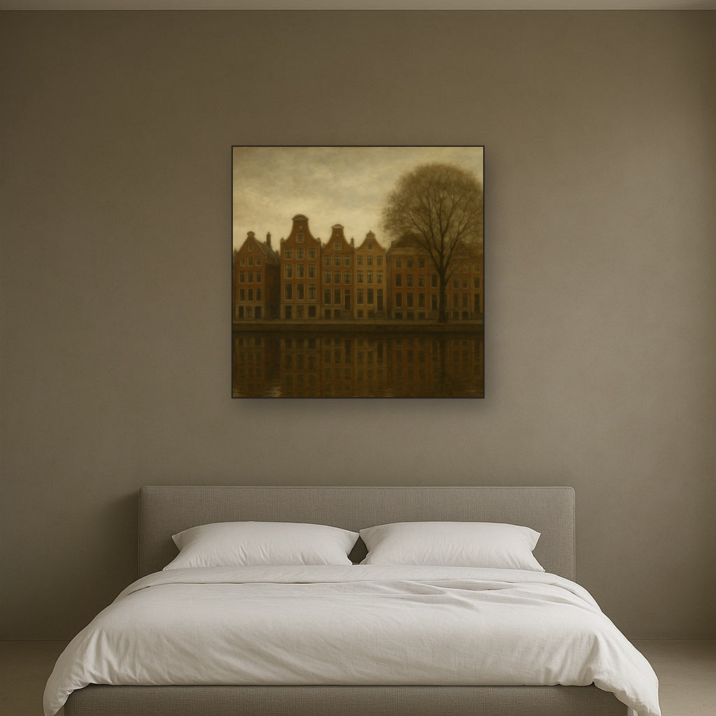 Amsterdam Canal Houses Under Overcast Sky No. 2 Oil Painting - View 3