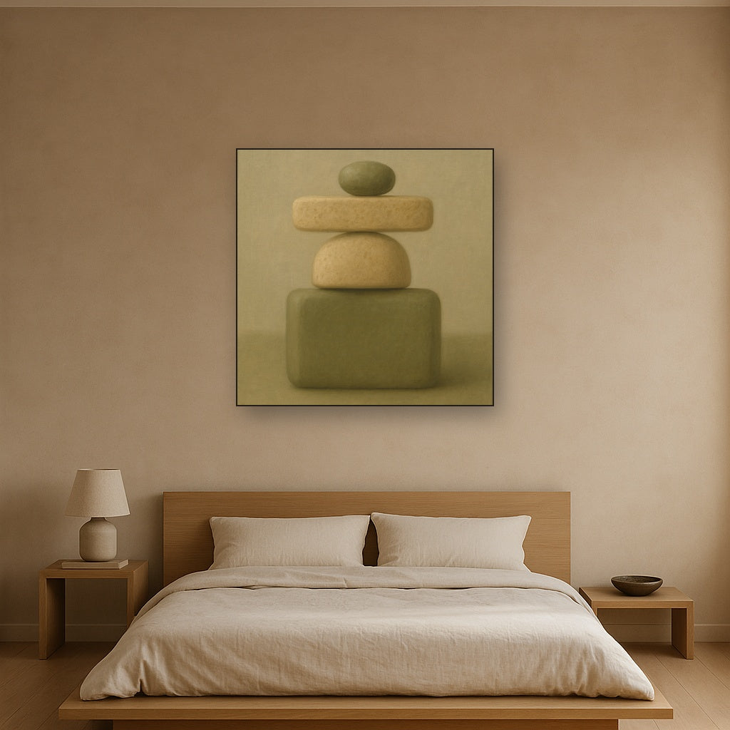 Muted Olive & Sandstone Geometric Balance No. 6 Oil Painting - View 3