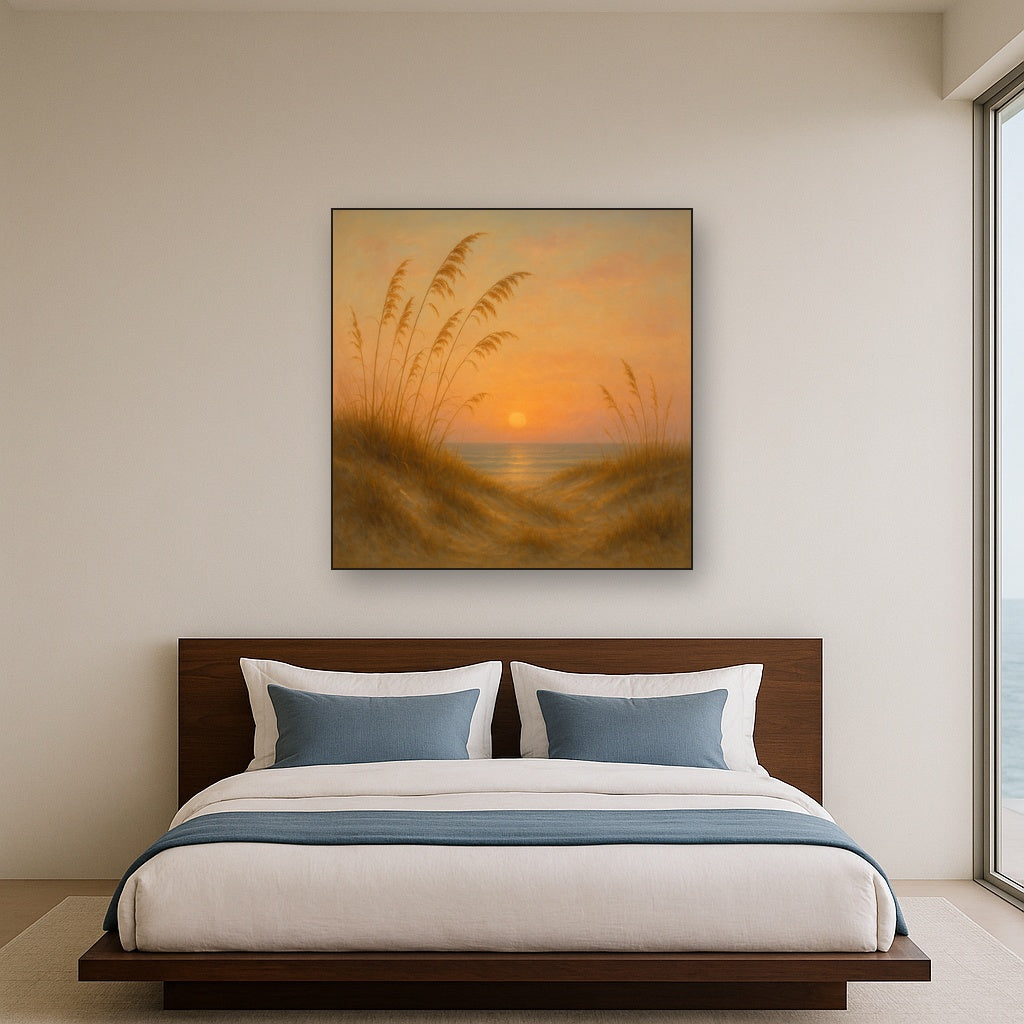 Sea Oats on Rolling Coastal Dunes at Sunset No. 17 Oil Painting - View 3