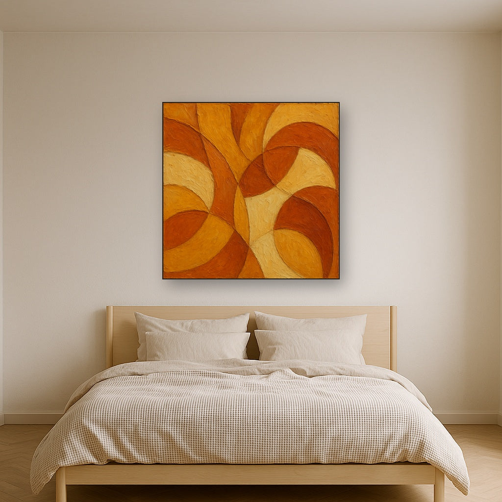 Abstracted Embrace in Warm Ochre Oil Painting - View 3
