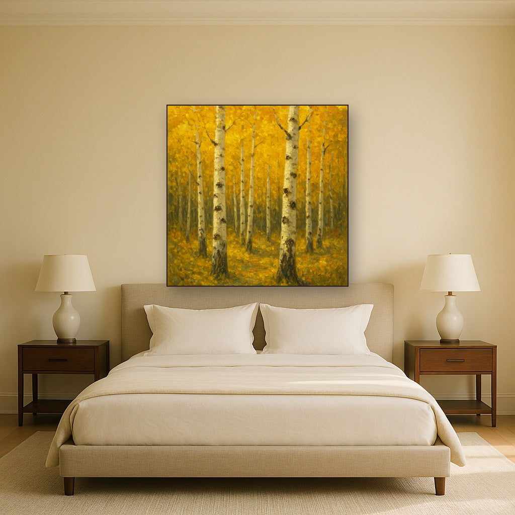Aspen Birch Forest in Autumn Oil Painting - View 3