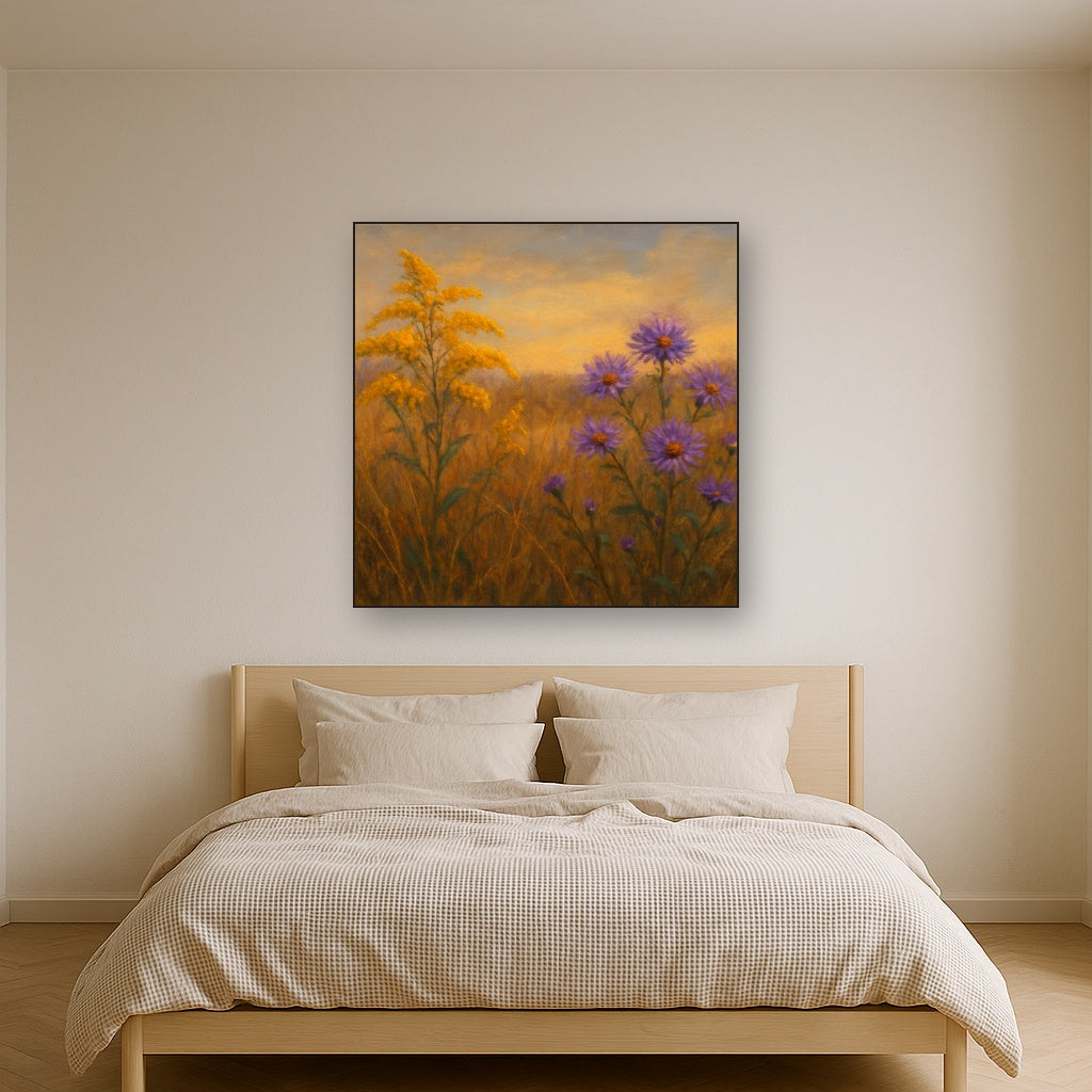 Goldenrod & Autumn Asters in Rustic Meadow No. 13 Fine Art Oil Painting - View 3