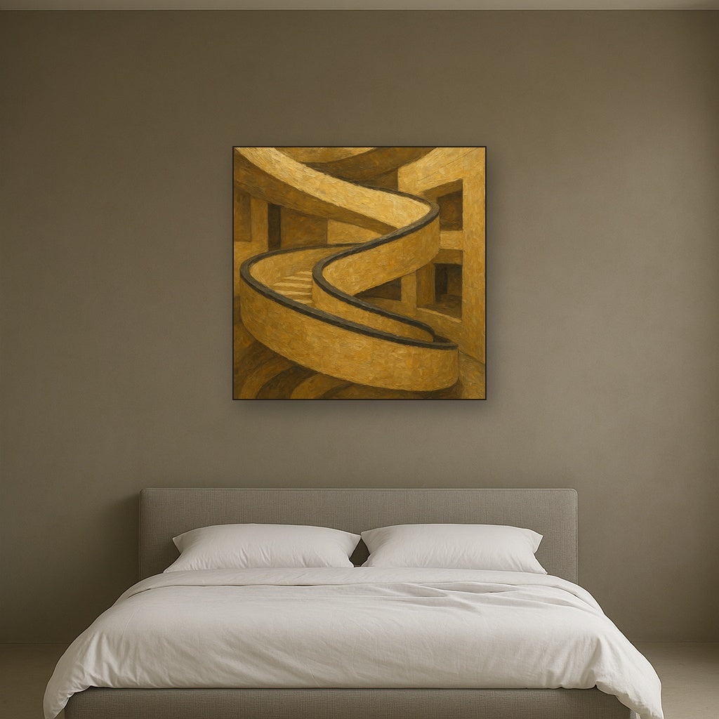 Travertine Spiral Atrium Perspective No. 2 Oil Painting - Styled in Master Bedroom