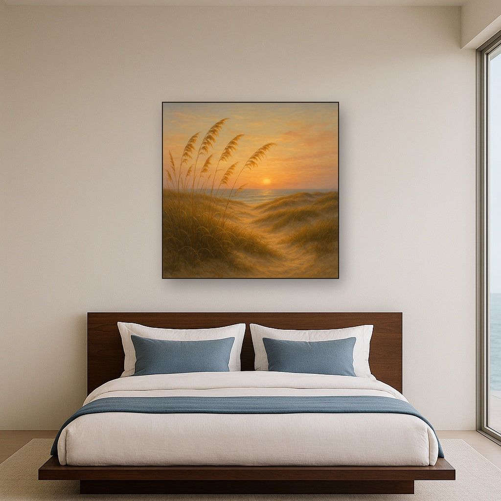 Sea Oats on Rolling Coastal Dunes at Sunset No. 6 Oil Painting - View 3