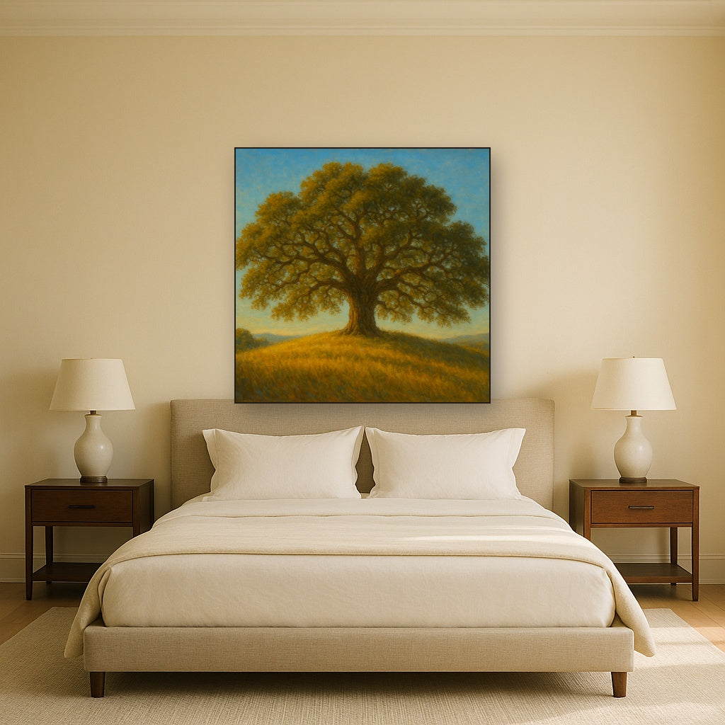 Old Oak Tree on Sunlit Meadow Ridge No. 2 Fine Art Oil Painting - View 3