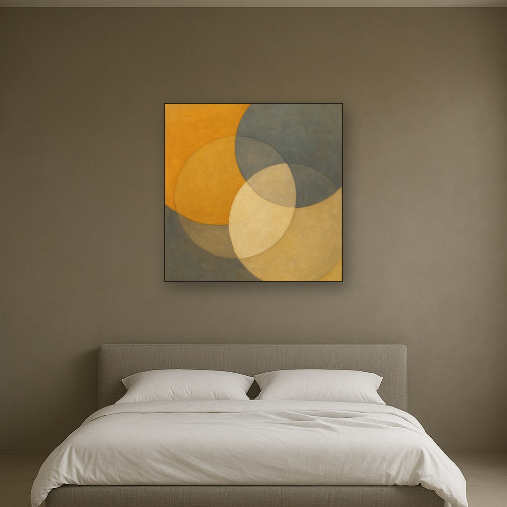 Intersecting Discs in Burnished Ochre & Slate No. 13 Fine Art Oil Painting - View 3