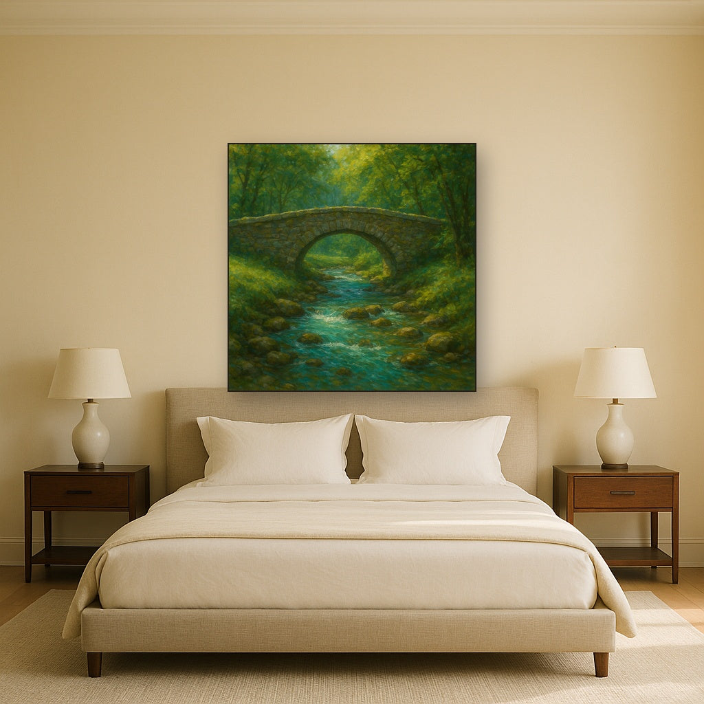 Old Stone Bridge over Bubbling Country Stream No. 9 Fine Art Oil Painting - View 3