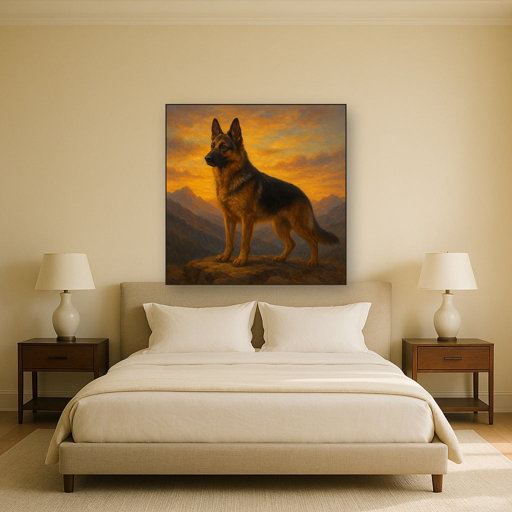 German Shepherd Standing in Alpine Sunset No. 14 Fine Art Oil Painting - View 3
