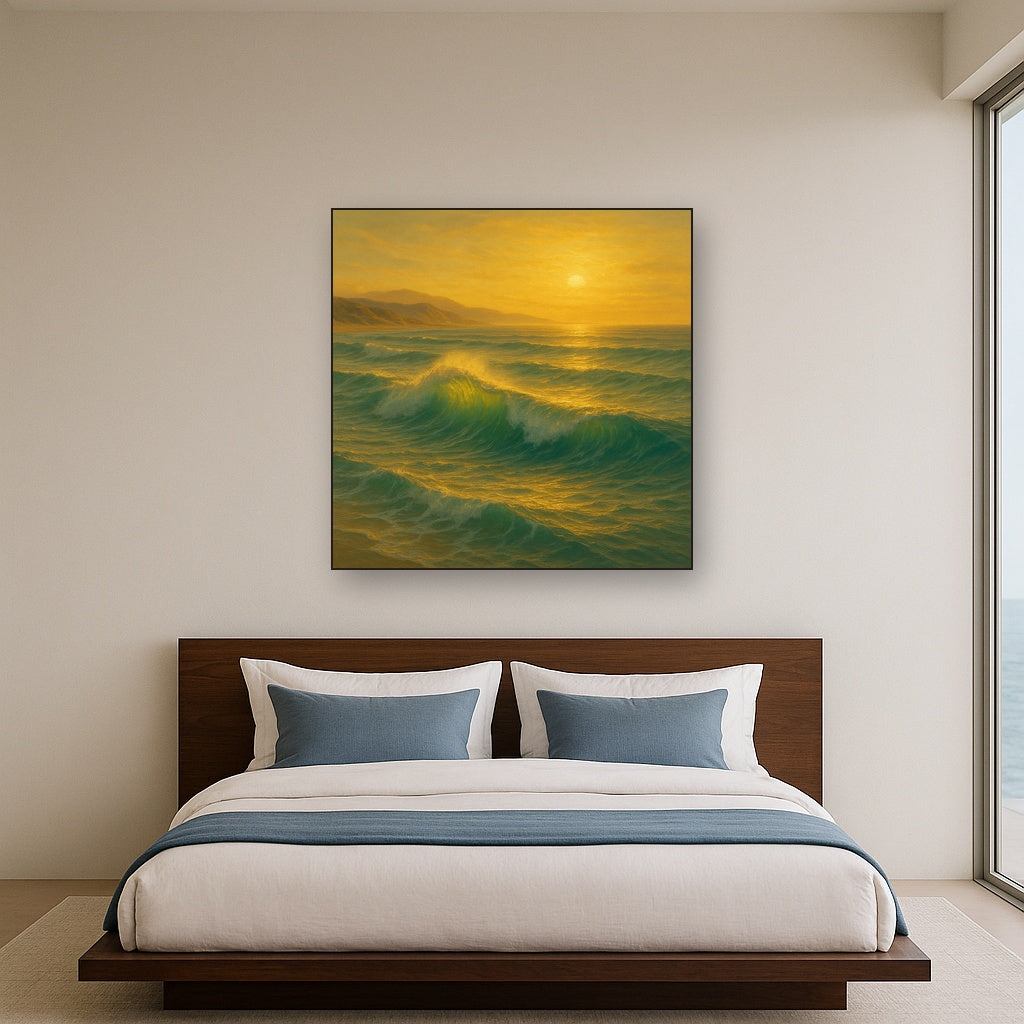Golden Hour Sunlight on Ocean Swells No. 19 Oil Painting - View 3