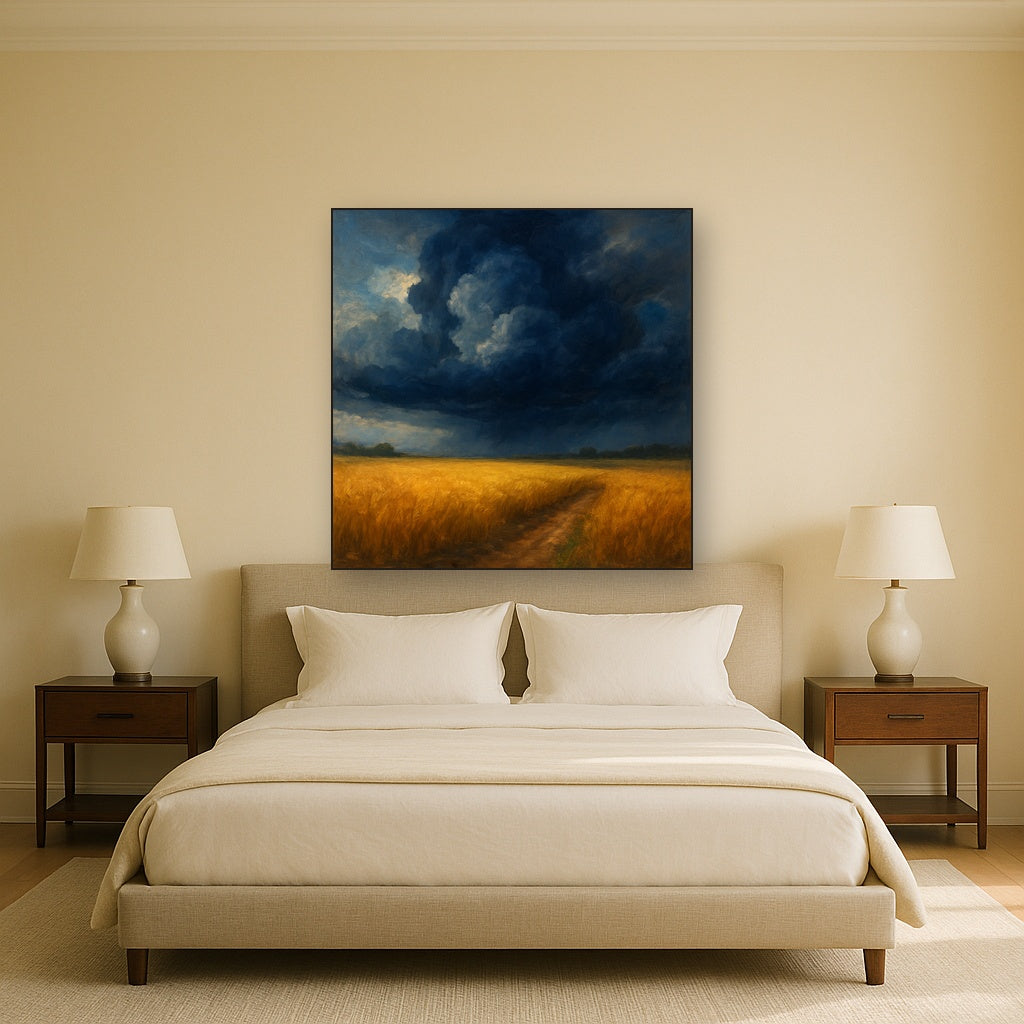 Harvest Wheatfield under Dramatic Thunderhead Sky No. 7 Fine Art Oil Painting - View 3