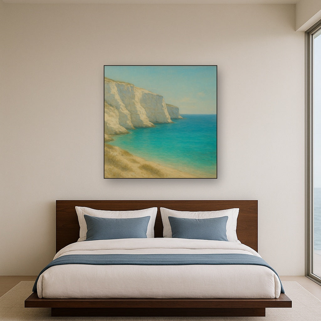 Mediterranean White Cliffs & Turquoise Cove No. 19 Oil Painting - View 3