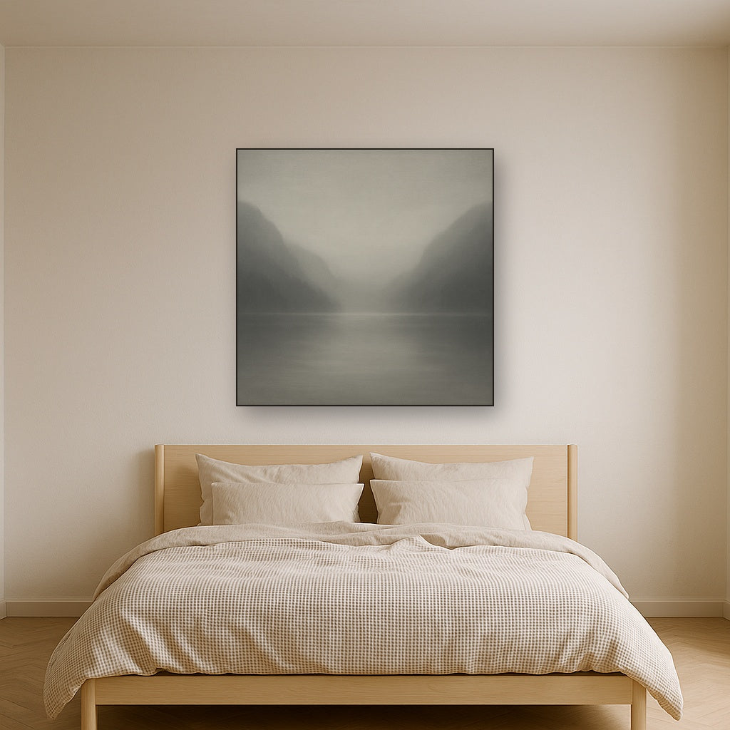 Misty Fjord Horizon in Monochromatic Slate No. 21 Oil Painting - View 3