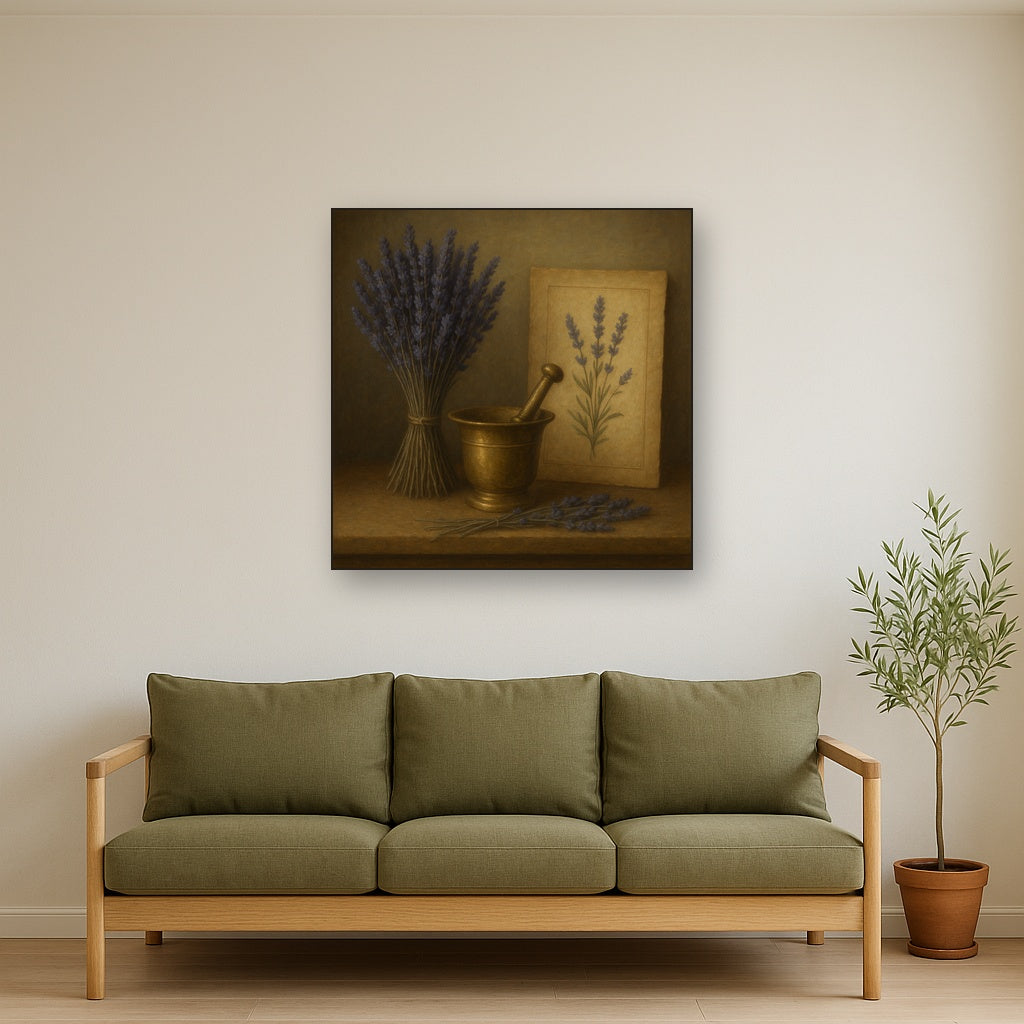 Lavender Herbarium & Mortar Study No. 6 Oil Painting - View 3