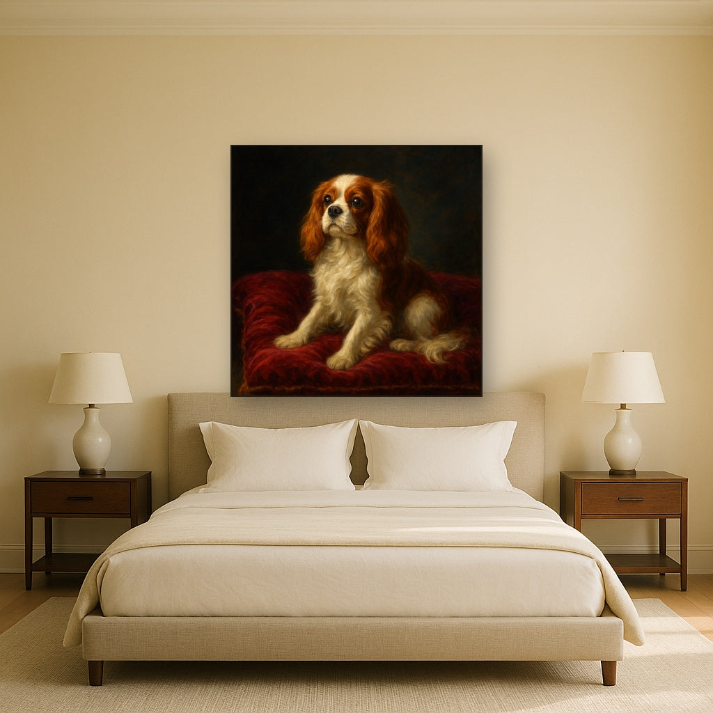 Cavalier King Charles Spaniel on Velvet Cushion No. 14 Fine Art Oil Painting - View 3