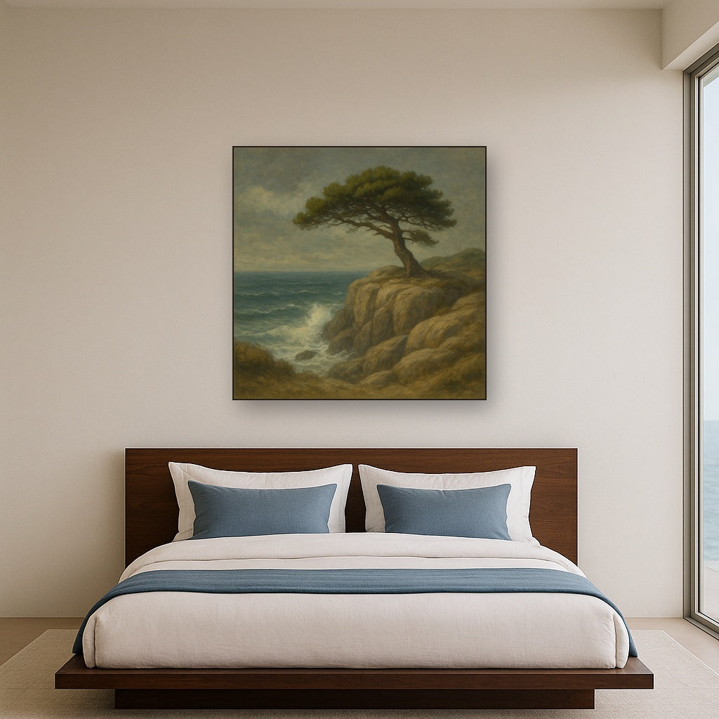 Wild Coastal Pine on Stormy Granite Cliff No. 15 Oil Painting - View 3