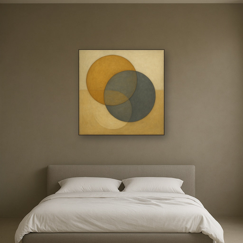 Intersecting Discs in Burnished Ochre & Slate Fine Art Oil Painting - View 3