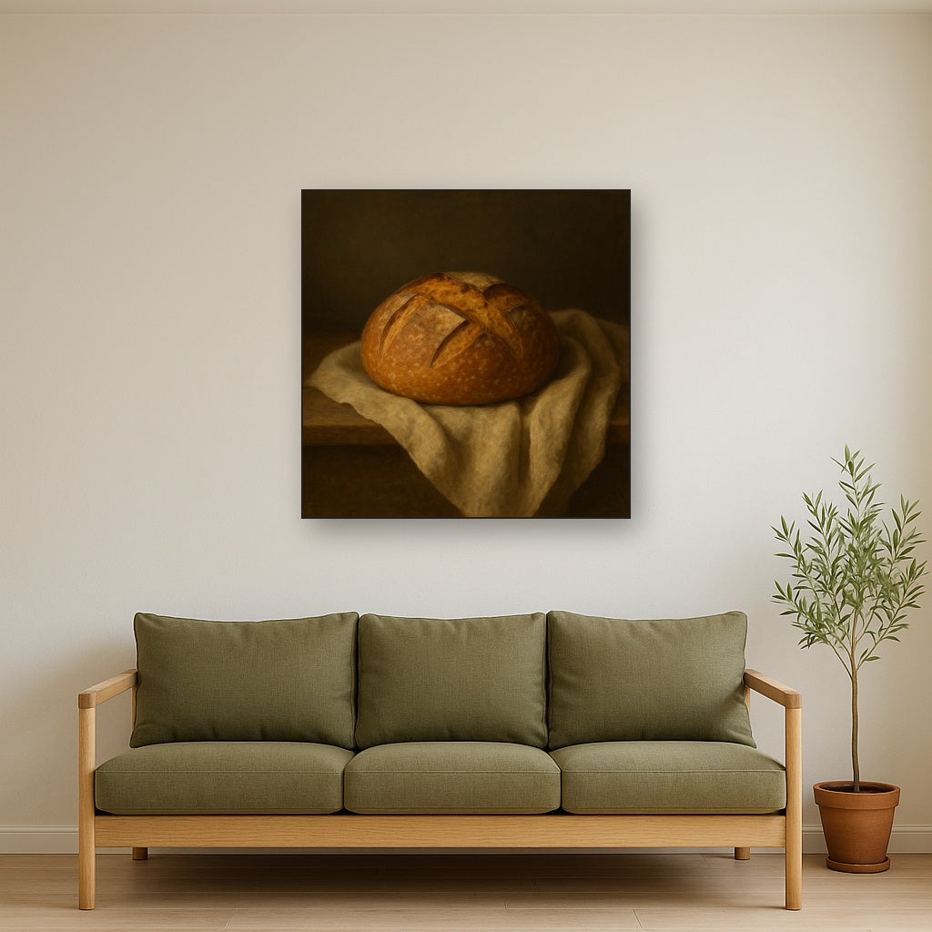 Artisan Sourdough Boule & Linen Drapery No. 2 Oil Painting - View 3