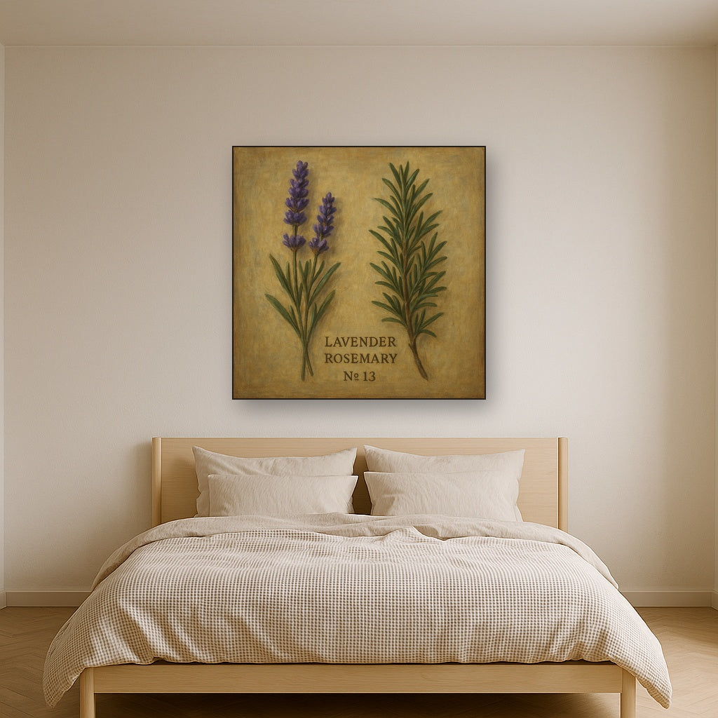 Vintage French Herbarium Lavender & Rosemary No. 13 Fine Art Oil Painting - View 3
