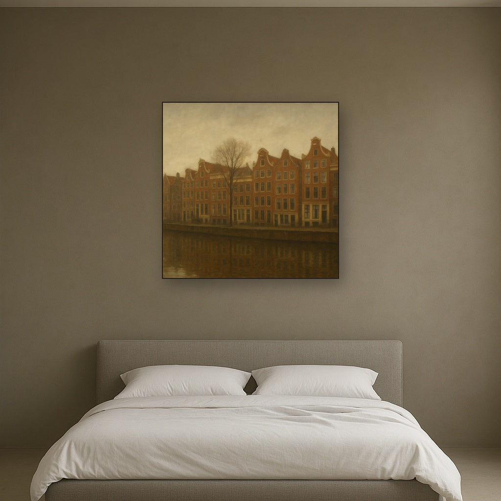 Amsterdam Canal Houses Under Overcast Sky No. 10 Oil Painting - View 3