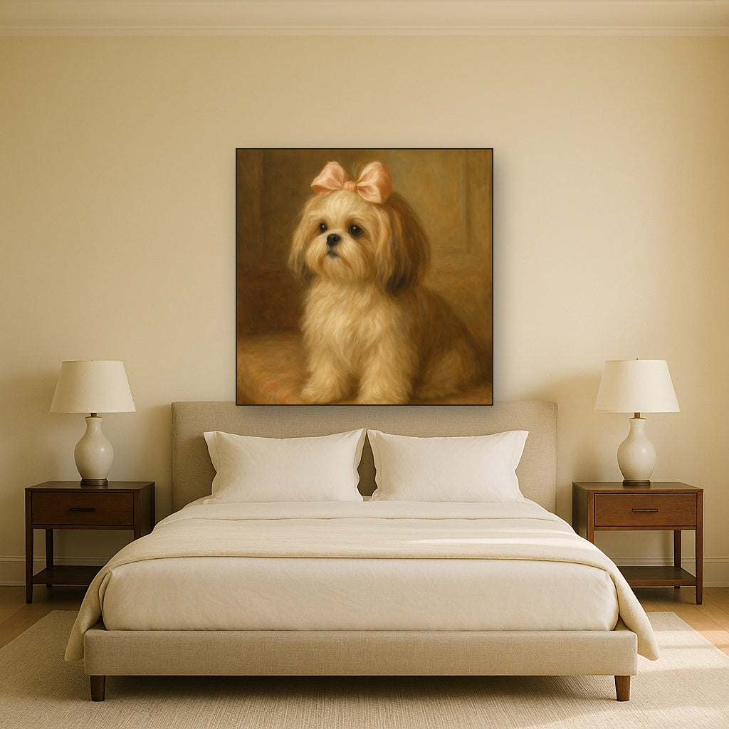 Sweet Shih Tzu with Silk Bow in Parlor No. 10 Fine Art Oil Painting - View 3