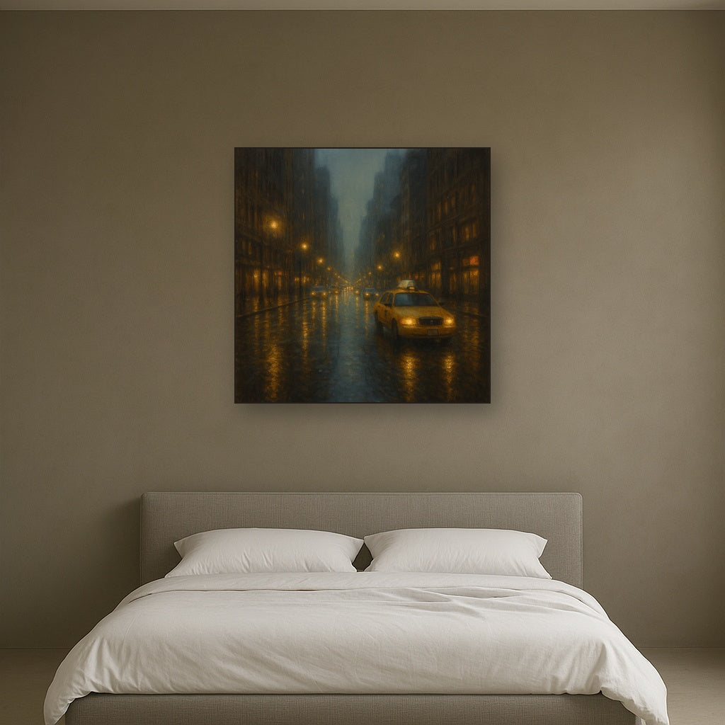 Rain-Drenched Manhattan Avenue Lights No. 19 Oil Painting - View 3