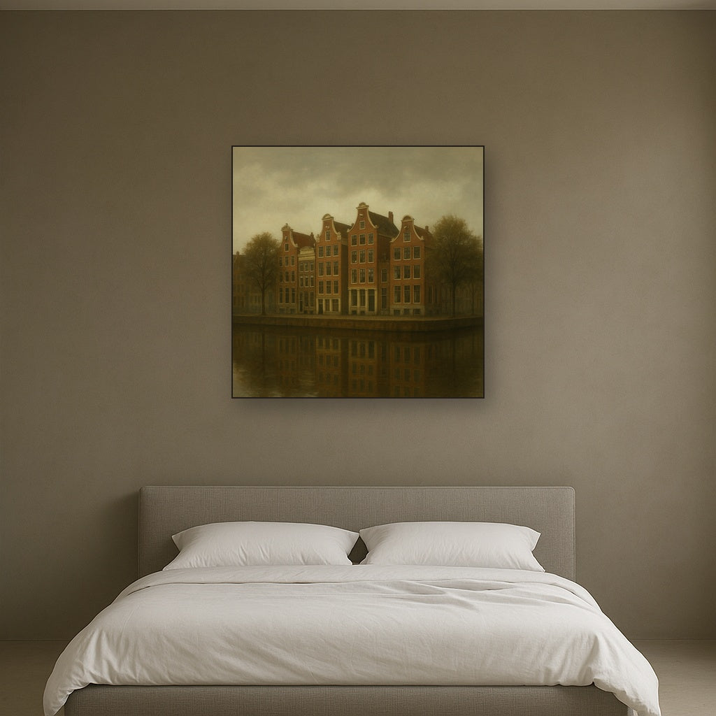 Amsterdam Canal Houses Under Overcast Sky No. 29 Oil Painting - View 3