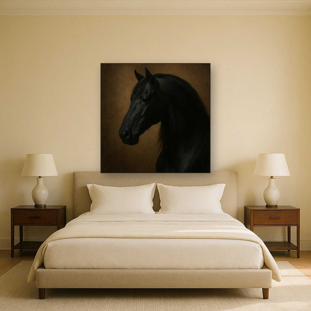 Dark Stallion Portrait in Classical Sfumato No. 4 Oil Painting - View 3