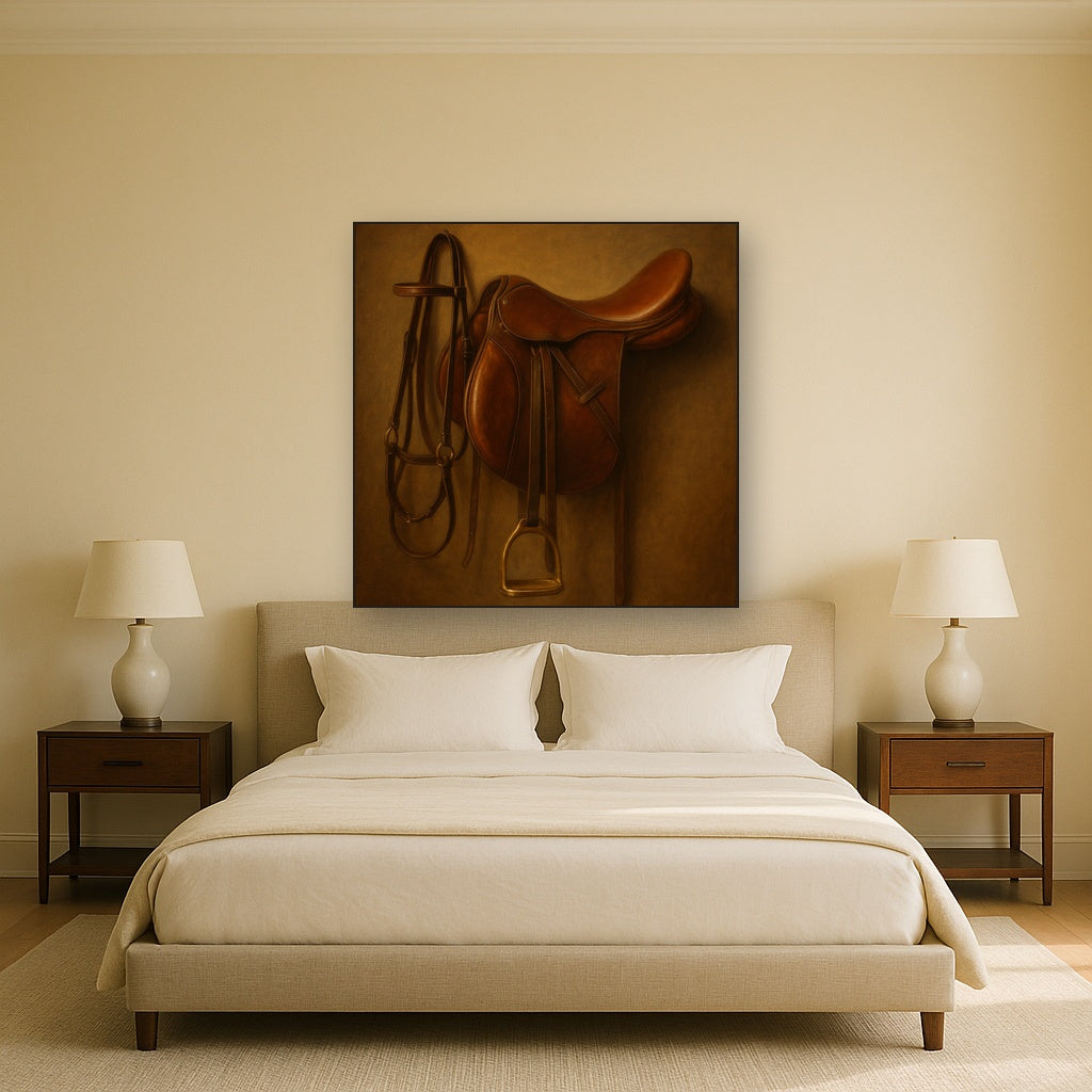 Vintage Bridle & Polished Leather Saddle No. 9 Oil Painting - View 3