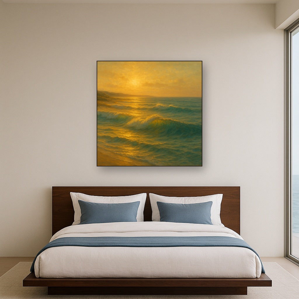 Golden Hour Sunlight on Ocean Swells No. 7 Oil Painting - View 3