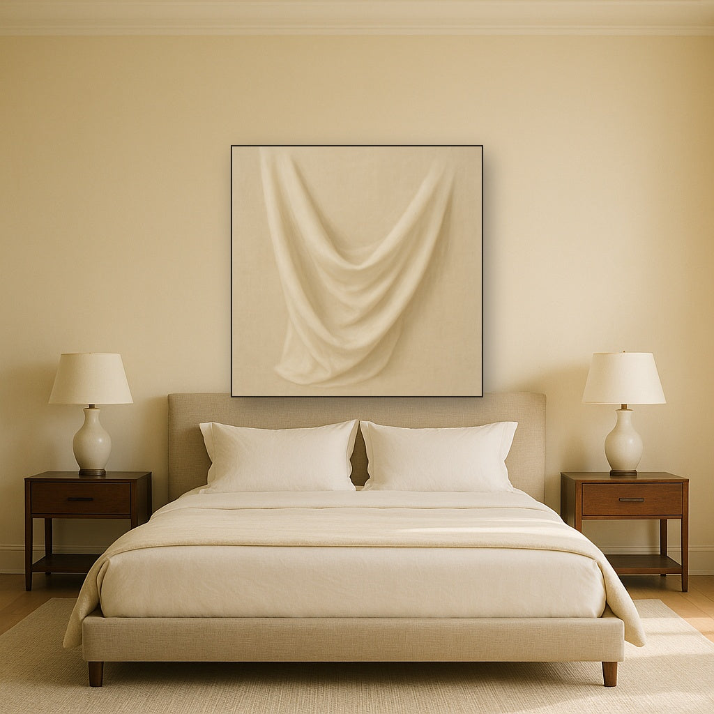 Alabaster Linen Texture Fold No. 4 - Modern Fine Art Oil Painting - View 3
