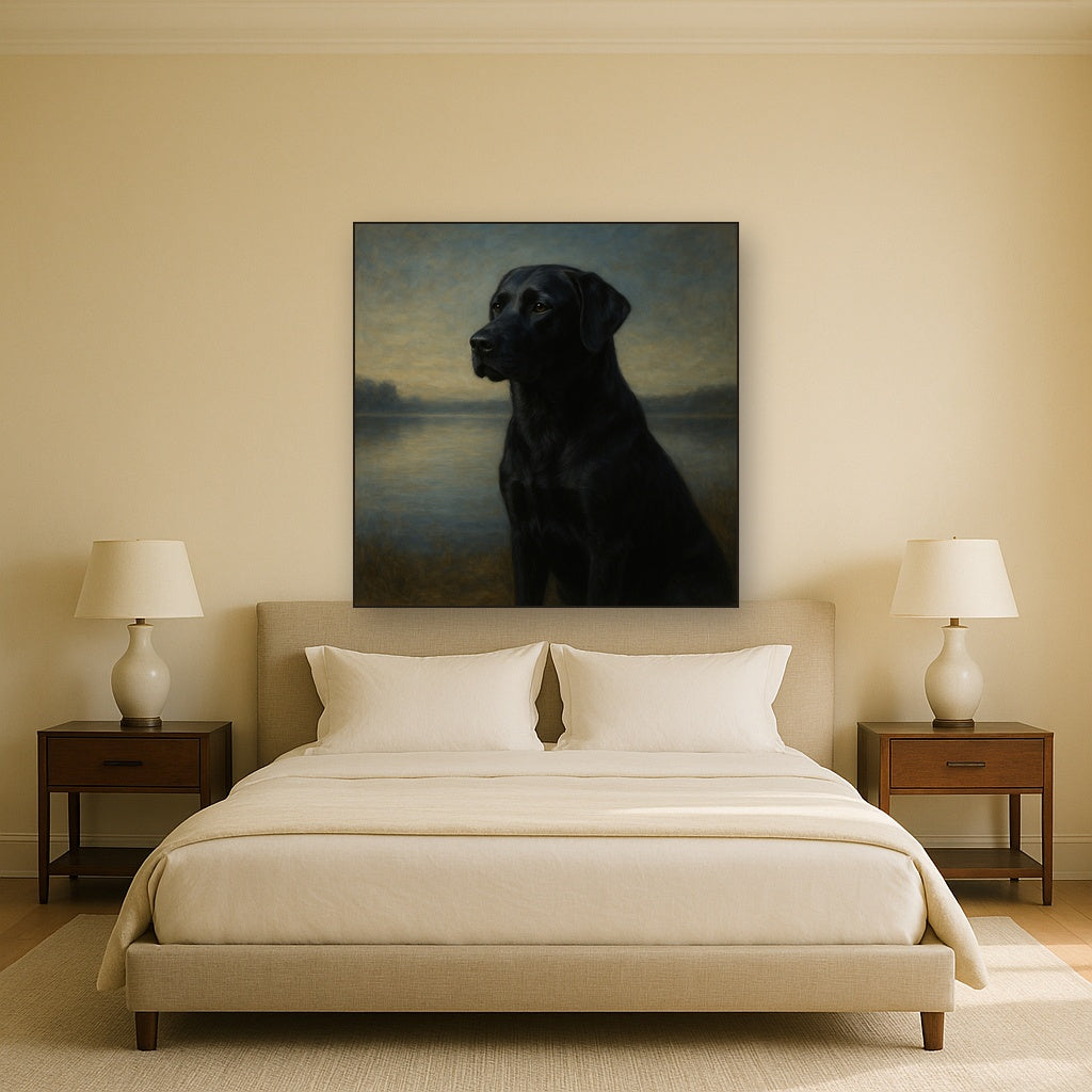Black Labrador Retriever by Misty Lake Horizon No. 10 Fine Art Oil Painting - View 3