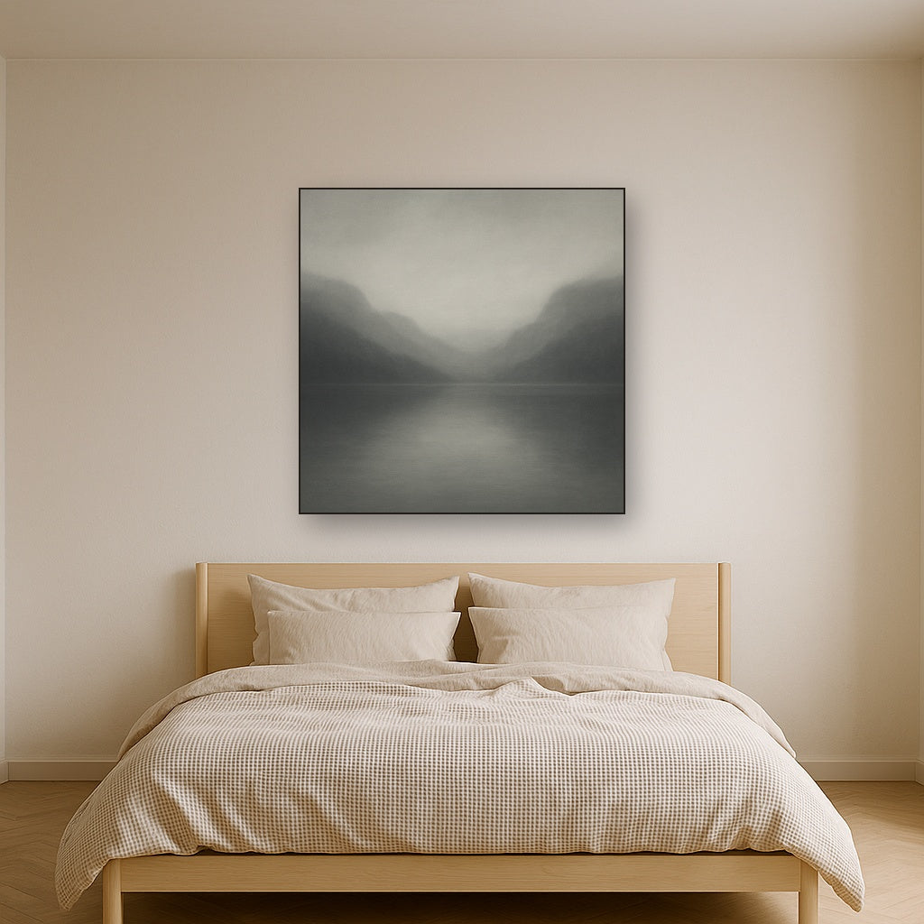 Misty Fjord Horizon in Monochromatic Slate No. 7 Oil Painting - View 3
