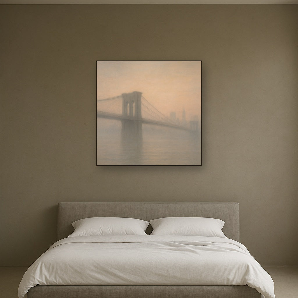 Brooklyn Bridge in Morning River Mist No. 17 Oil Painting - View 3