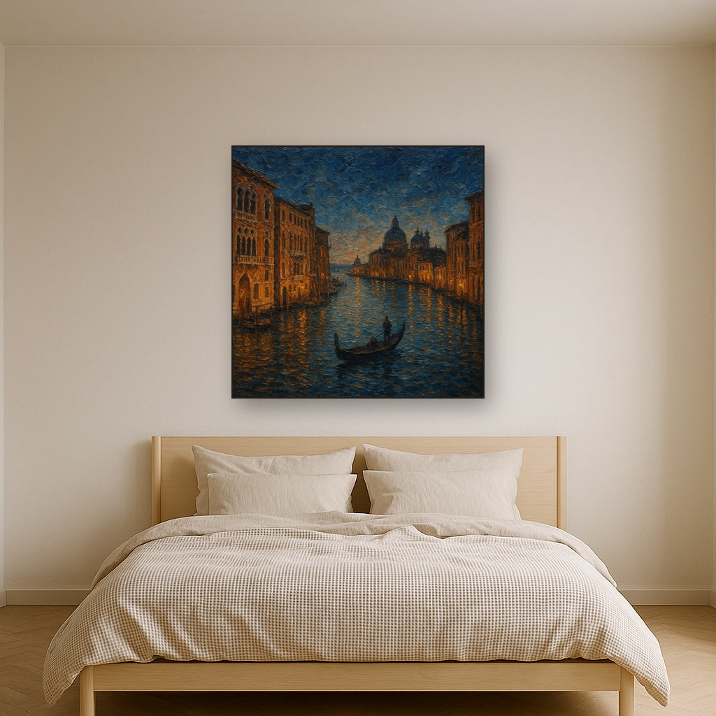 Vintage Venetian Grand Canal at Twilight No. 2 Oil Painting - Styled in Master Bedroom