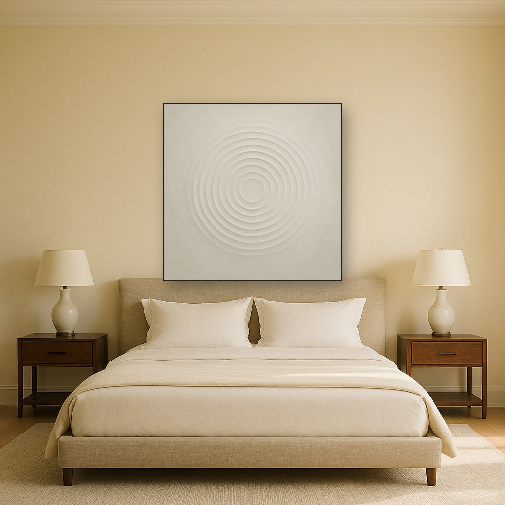 Concentric Zen Circles in Ivory No. 8 - Modern Fine Art Oil Painting - View 3