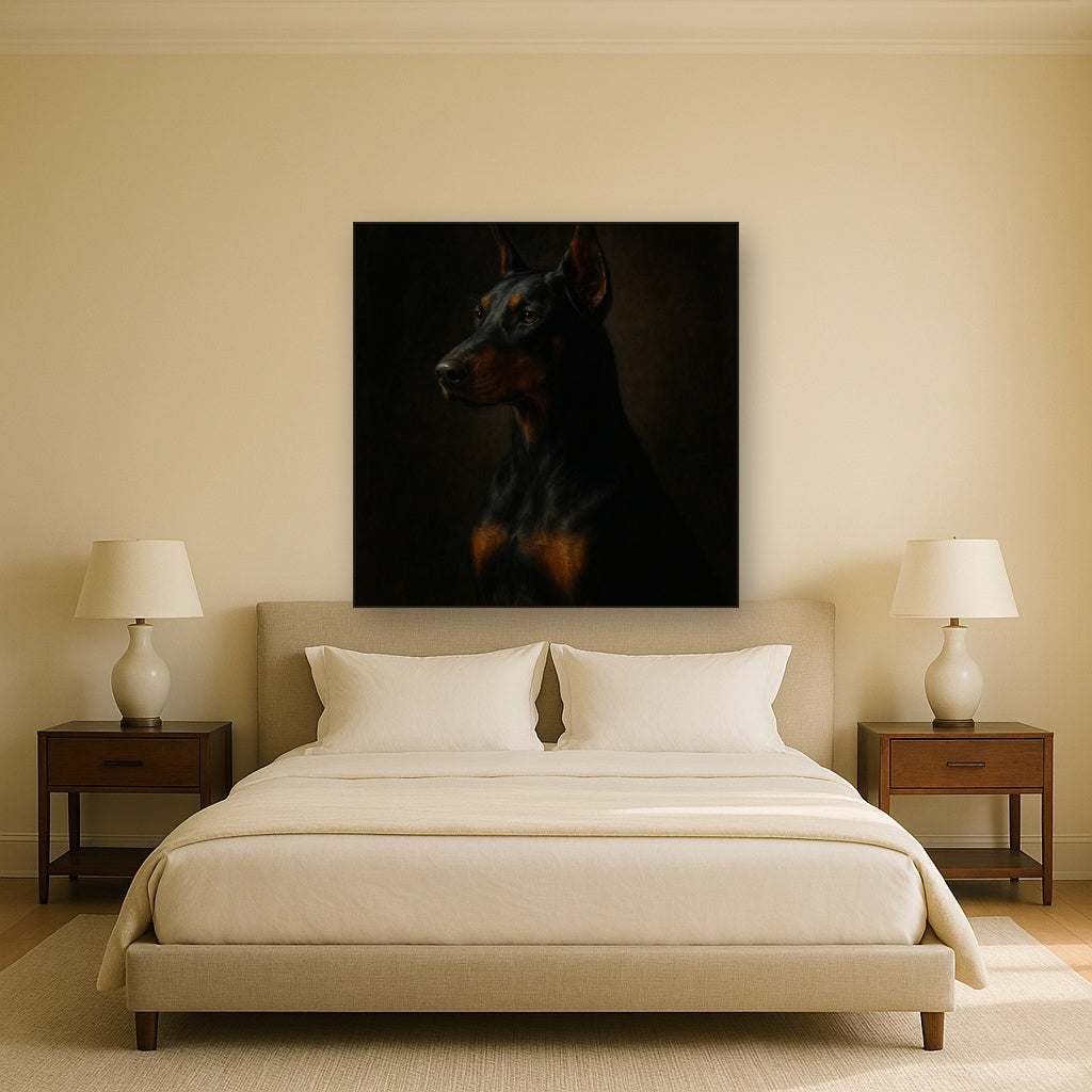 Alert Doberman Pinscher in Shadow & Light Fine Art Oil Painting - View 3