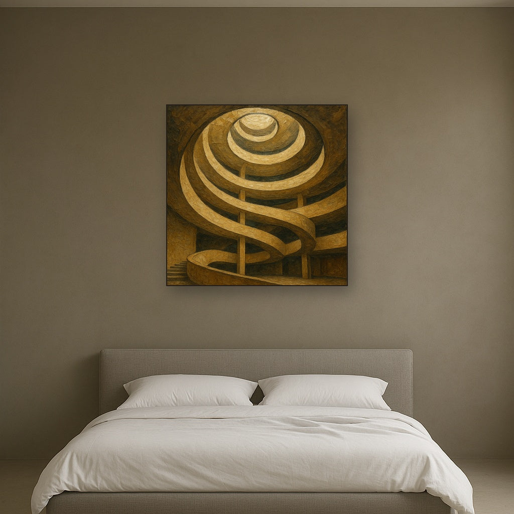 Travertine Spiral Atrium Perspective Oil Painting - Styled in Master Bedroom