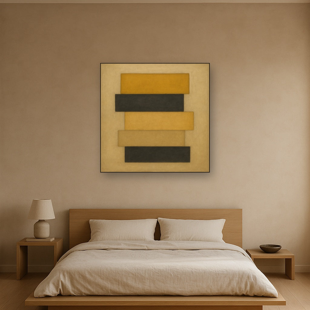 Stacked Horizon Blocks in Mustard & Charcoal No. 5 Oil Painting - View 3
