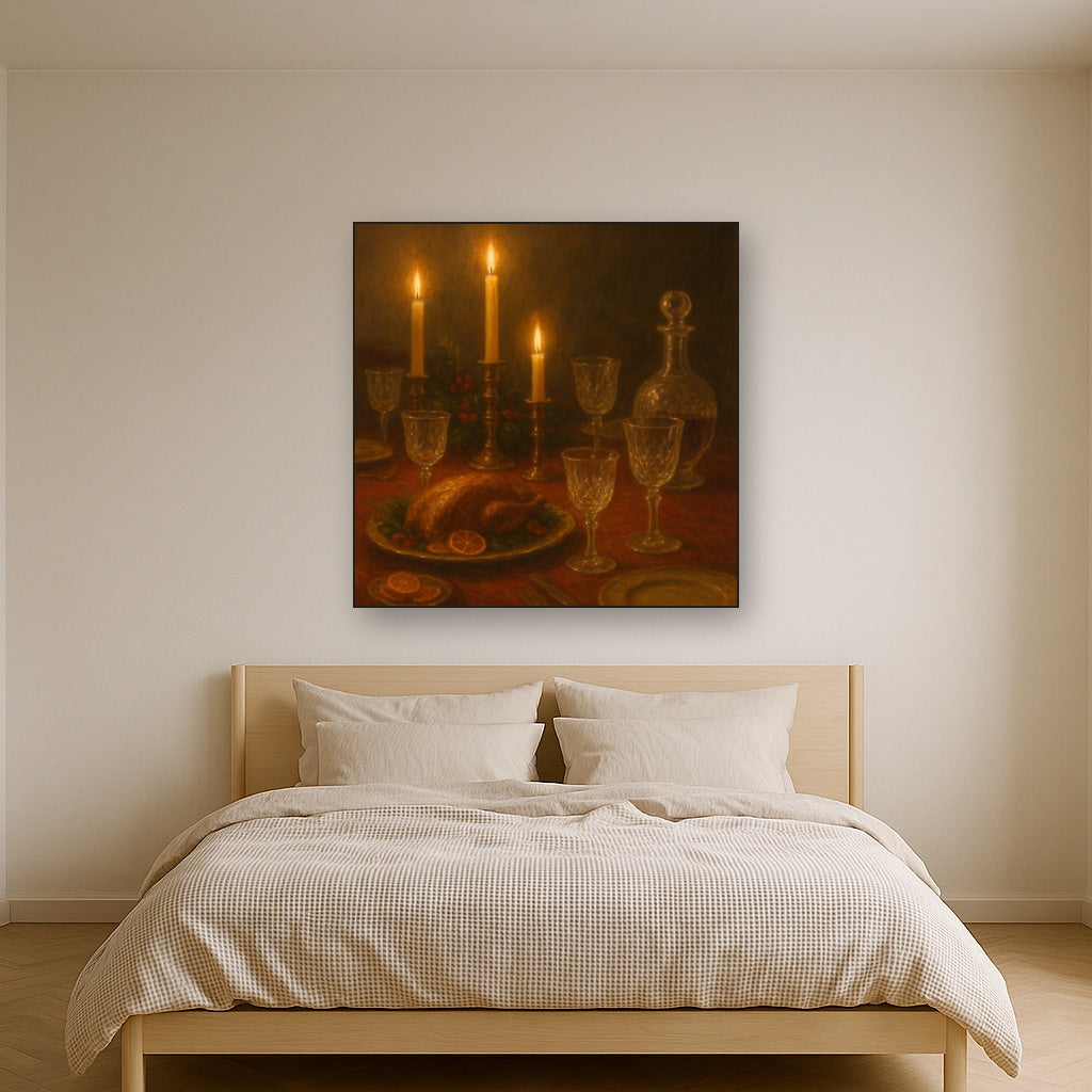 Candlelit Holiday Table & Vintage Glassware No. 9 Oil Painting - View 3
