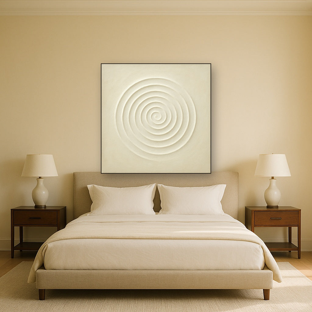 Concentric Zen Circles in Ivory No. 8 - Modern Fine Art Oil Painting - View 3