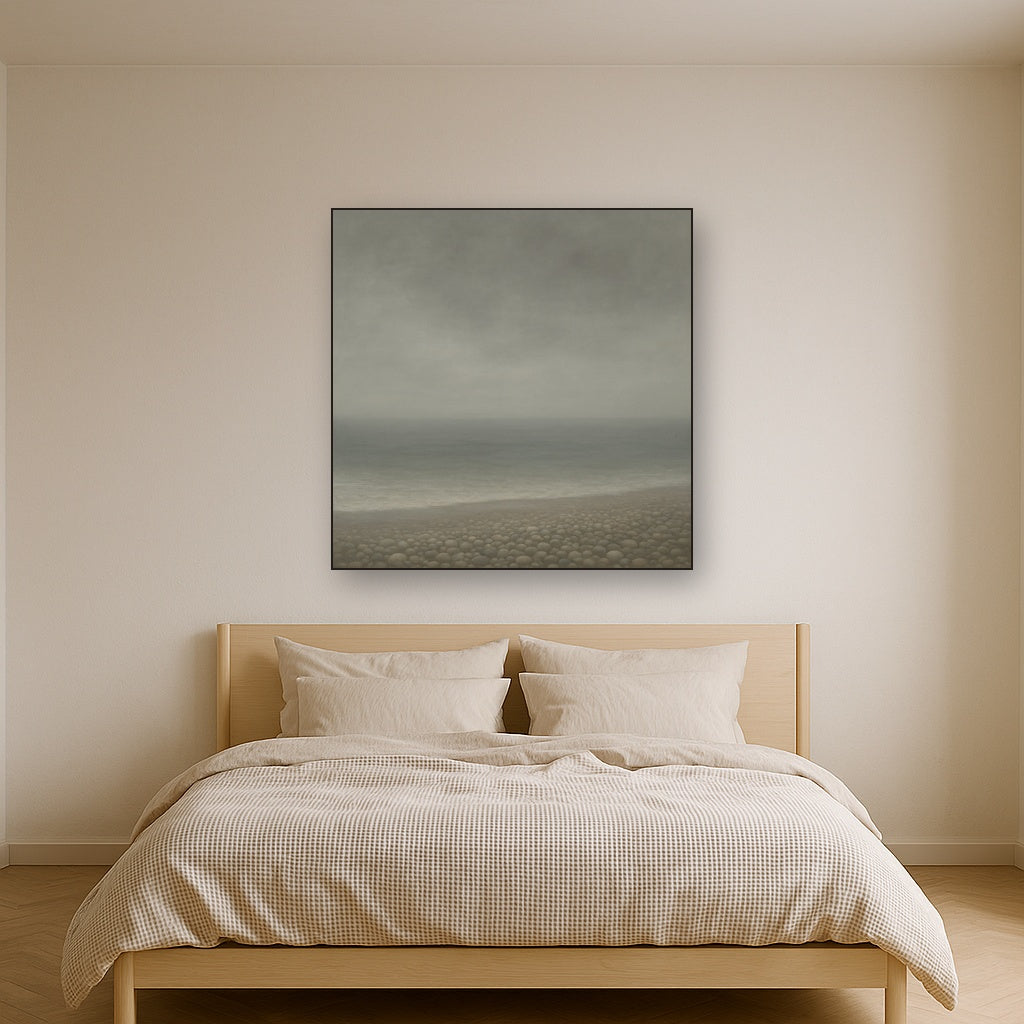 Overcast Coastal Fog & Wet Pebble Shingle No. 10 Oil Painting - View 3