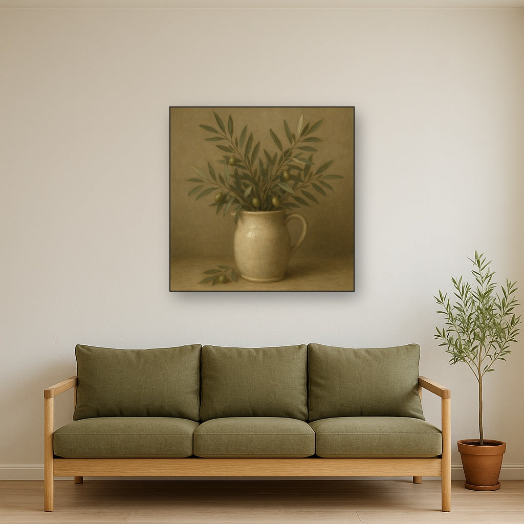 Wild Olive Sprigs in Stoneware Pitcher No. 2 Oil Painting - View 3