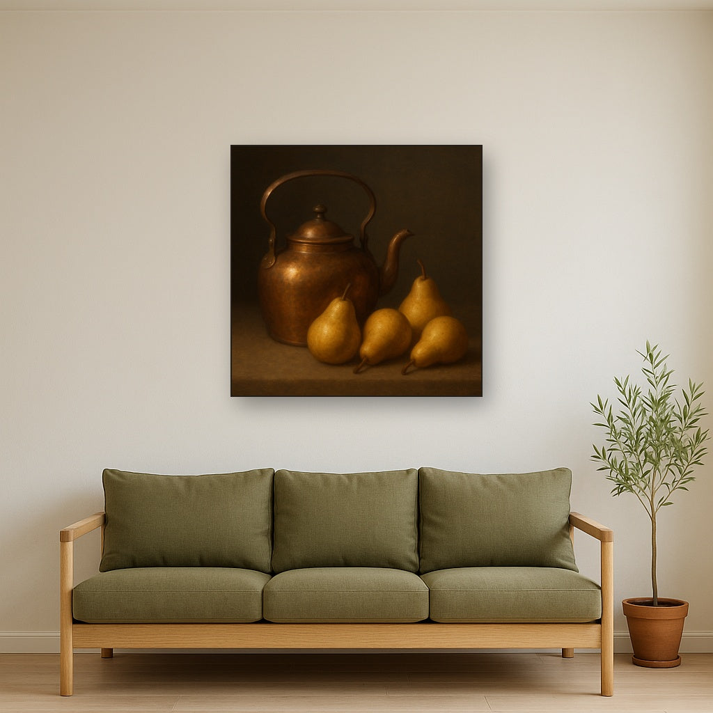 Antique Copper Kettle & Orchard Pears No. 8 Oil Painting - View 3
