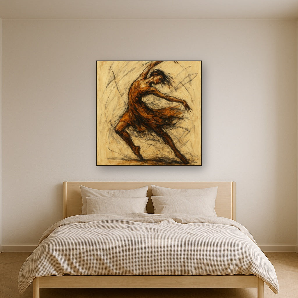 Expressive Gestural Dancer Figurative Oil Painting - Styled in Master Bedroom