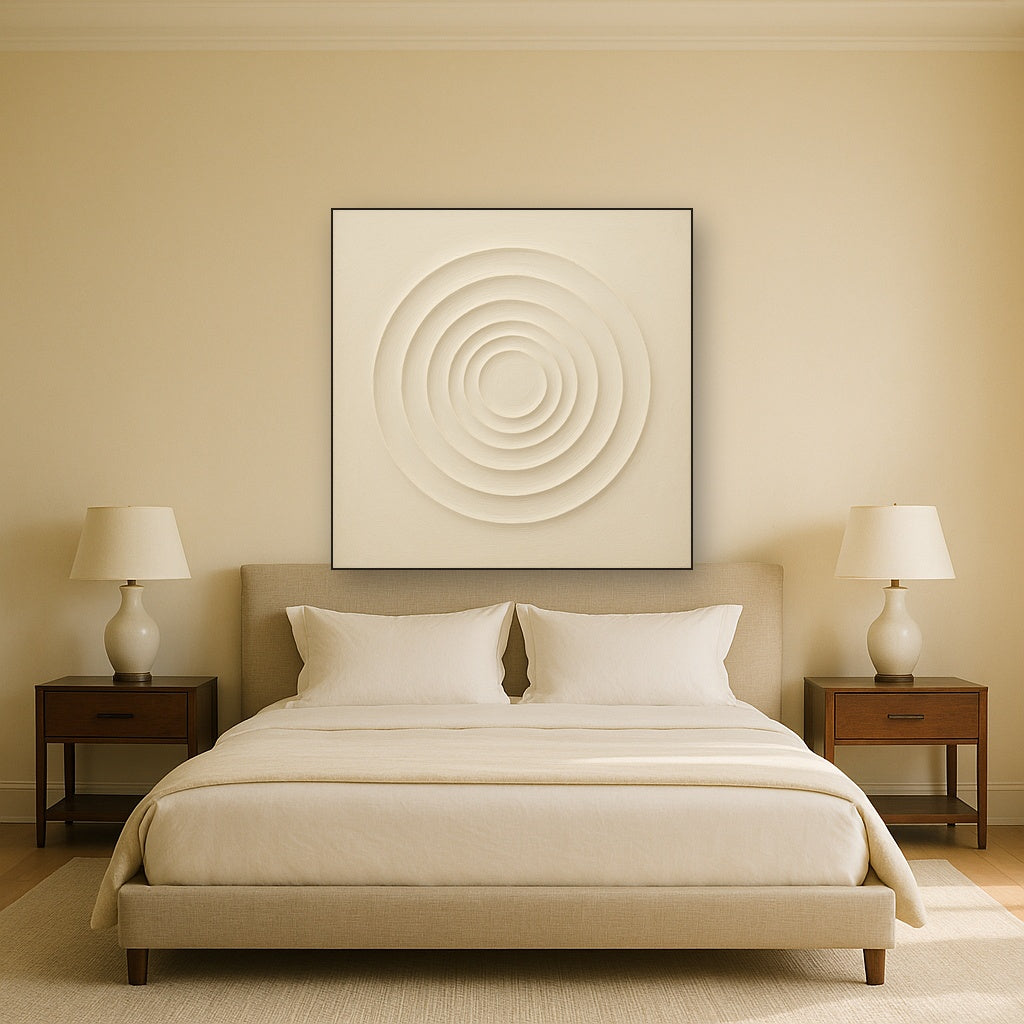 Concentric Zen Circles in Ivory No. 8 - Modern Fine Art Oil Painting - View 3