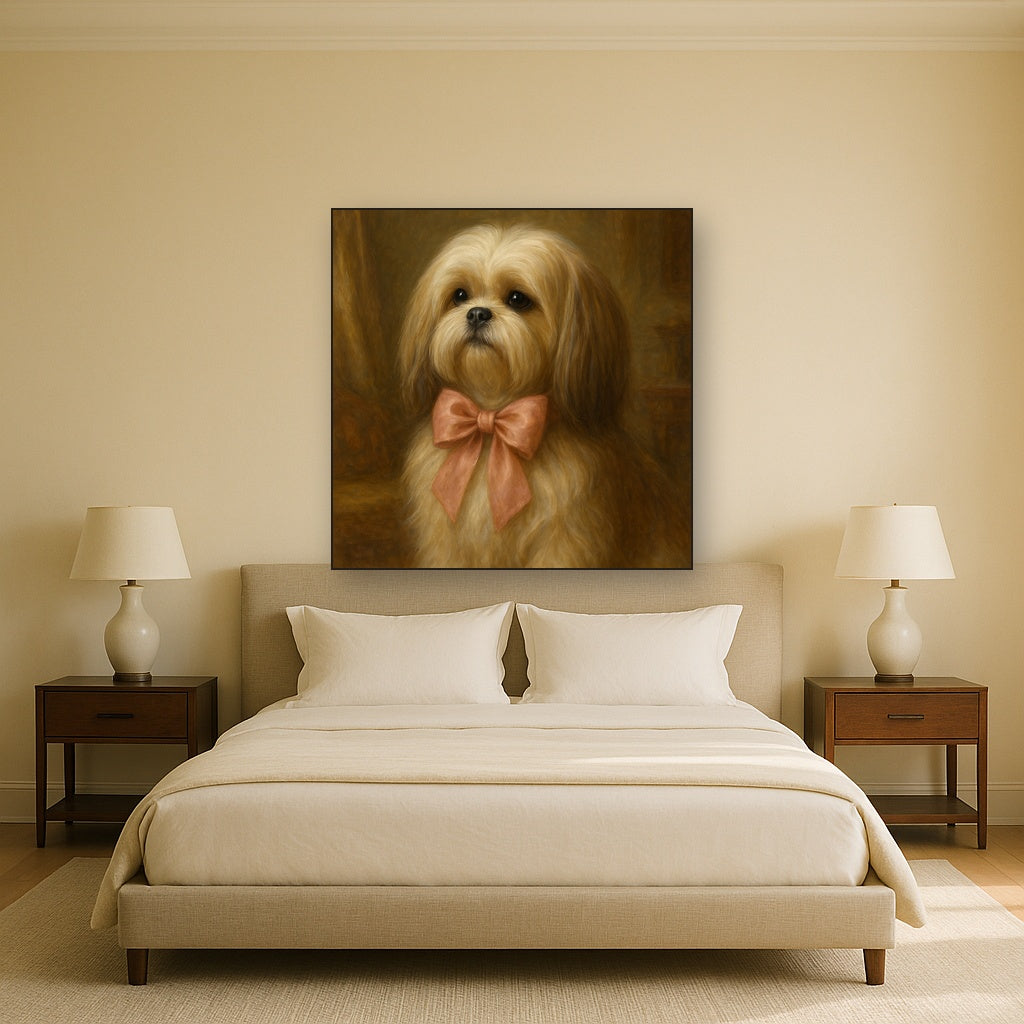 Sweet Shih Tzu with Silk Bow in Parlor No. 16 Fine Art Oil Painting - View 3