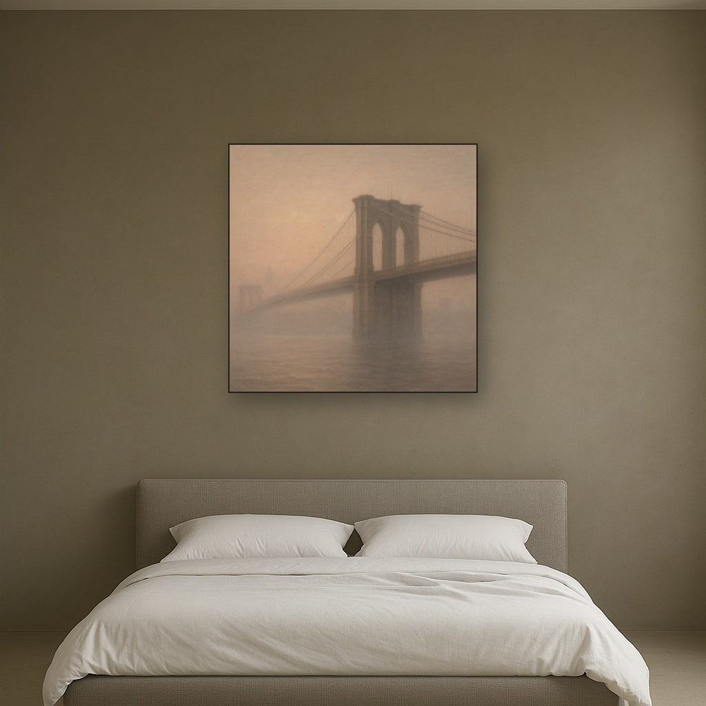Brooklyn Bridge in Morning River Mist No. 18 Oil Painting - View 3