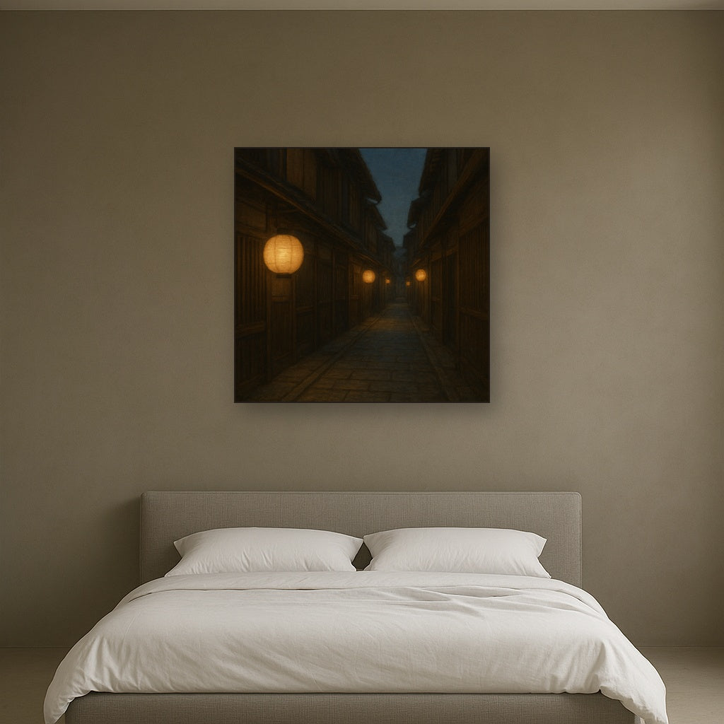 Old Kyoto Gion Alley in Soft Lantern Light Oil Painting - View 3