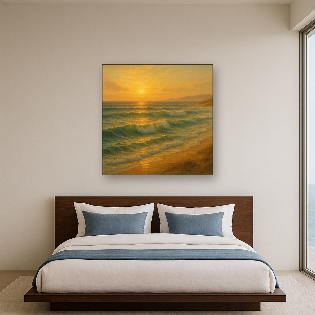 Golden Hour Sunlight on Ocean Swells No. 2 Oil Painting - View 3